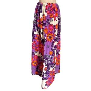 VTG 1960s Royal Hawaiian Barkcloth Groovy Tropical Floral Maxi Skirt Elastic Hem